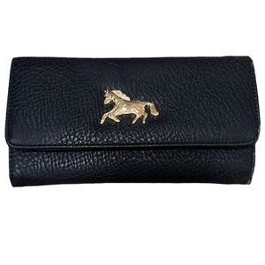 JustFab Black Faux Leather Wallet with Gold Horse Emblem